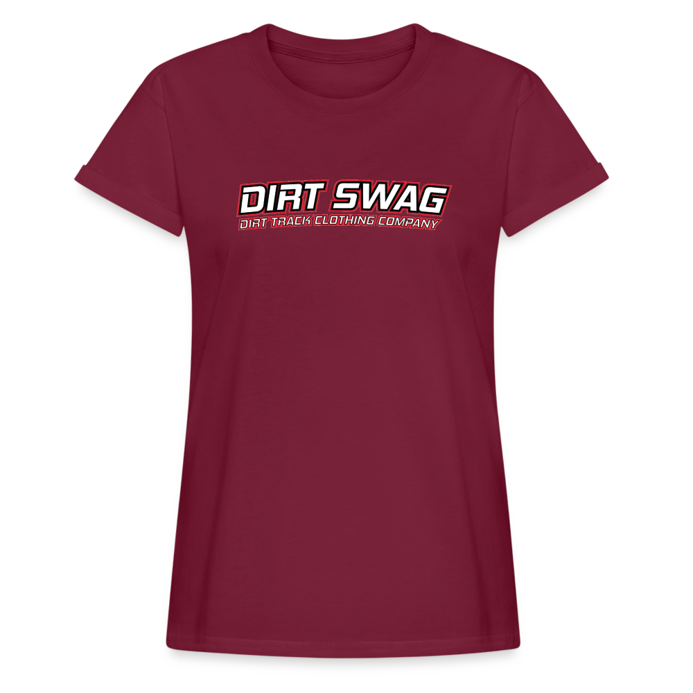 Women's Relaxed Fit White Logo Dirt Swag T-Shirt - burgundy